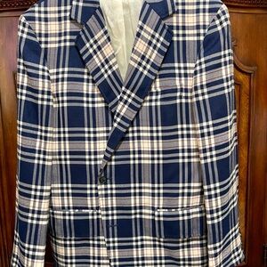 Lord & Taylor Navy and White Plaid Blazer